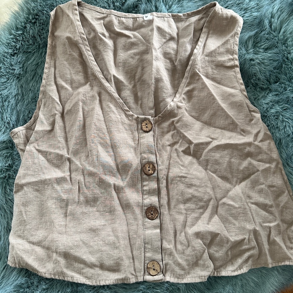 Casual Beige Button-Down Women's Top